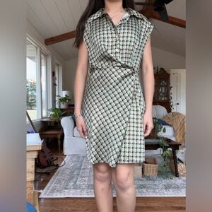 Mango Geometric Olive and Burgundy Midi Dress